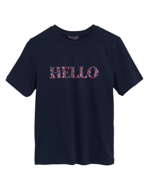 

Womens M&S Collection Pure Cotton Slogan Crew Neck T-Shirt - Navy, Navy