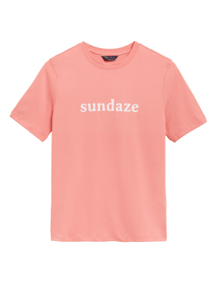 

Womens M&S Collection T-Shirt aus reiner Baumwolle mit Rundhalsausschnitt und Schriftzug - Watermelon, Watermelon
