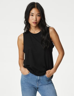 M&S Women's Relaxed Vest Top - 6 - Black, Black,Soft White,Navy