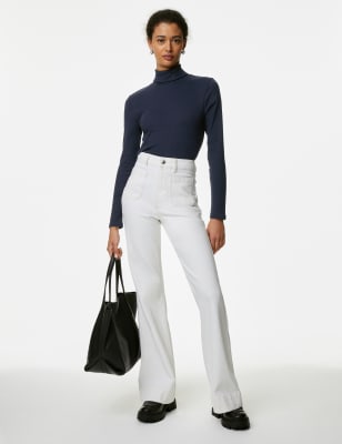 

M&S Collection Top acanalado de algodón con cuello vueltoWomens - Navy, Navy