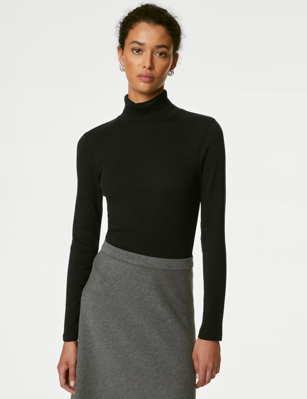Cotton Rich Roll Neck Ribbed Top image 3