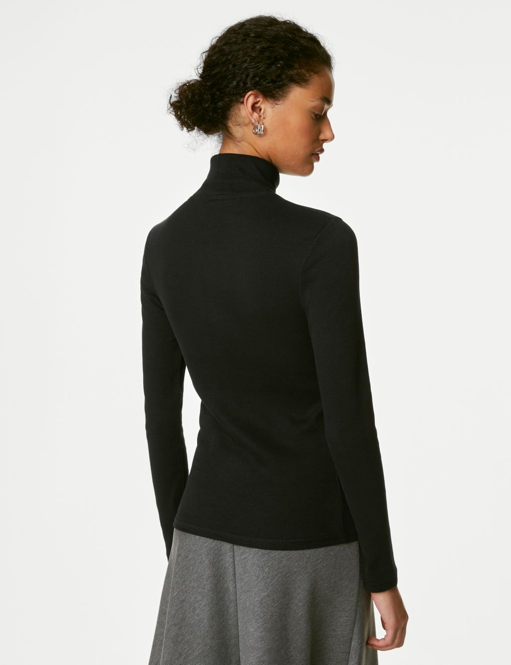 Cotton Rich Roll Neck Ribbed Top image 5