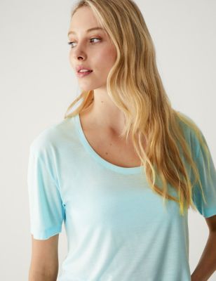 

Womens M&S Collection Scoop Neck Relaxed T-shirt - Pale Aqua, Pale Aqua