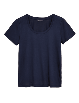 

M&S Collection Camiseta de manga corta informal de escote abiertoWomens - Navy, Navy