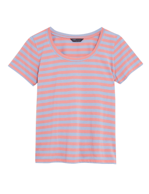 

Womens M&S Collection Striped Scoop Neck Relaxed T-Shirt - Medium Blue Mix, Medium Blue Mix