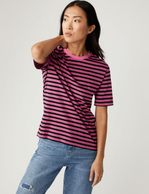 

M&S Collection Camiseta 100% algodón de rayas Everyday FitWomens - Medium Pink, Medium Pink