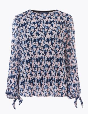 Plisse Floral Long Sleeve Blouse | M&S Collection | M&S