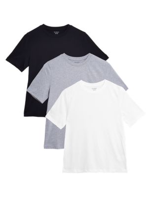 M&S Womens 3 Pack Pure Cotton Straight Fit T-Shirts