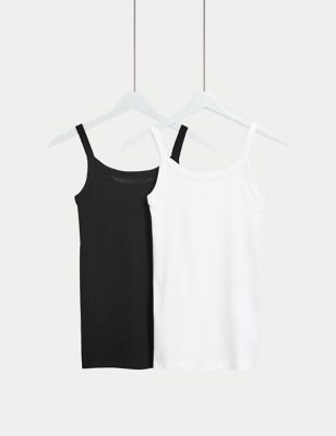 M&S Womens 2pk Pure Cotton Vest - 6 - Black/White, Black/White