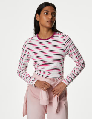 

Womens M&S Collection Cotton Rich Striped Slim Fit Top - Red Mix, Red Mix