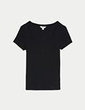 Cotton Rich Slim Ribbed Scoop Neck T-shirt