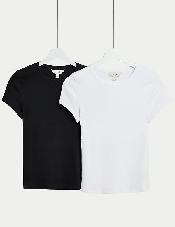 Set van 2 katoenrijke, geribbelde T-shirts met slanke pasvorm - NL
