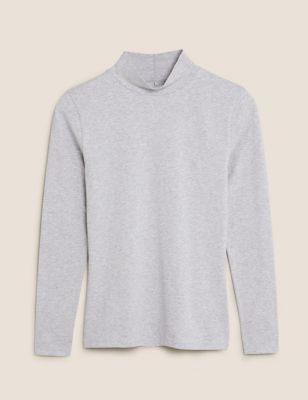 M&S Womens Cotton Rich Funnel Neck Long Sleeve Top