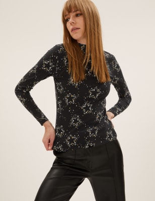 

Womens M&S Collection Cotton Rich Printed Funnel Neck Top - Multi, Multi