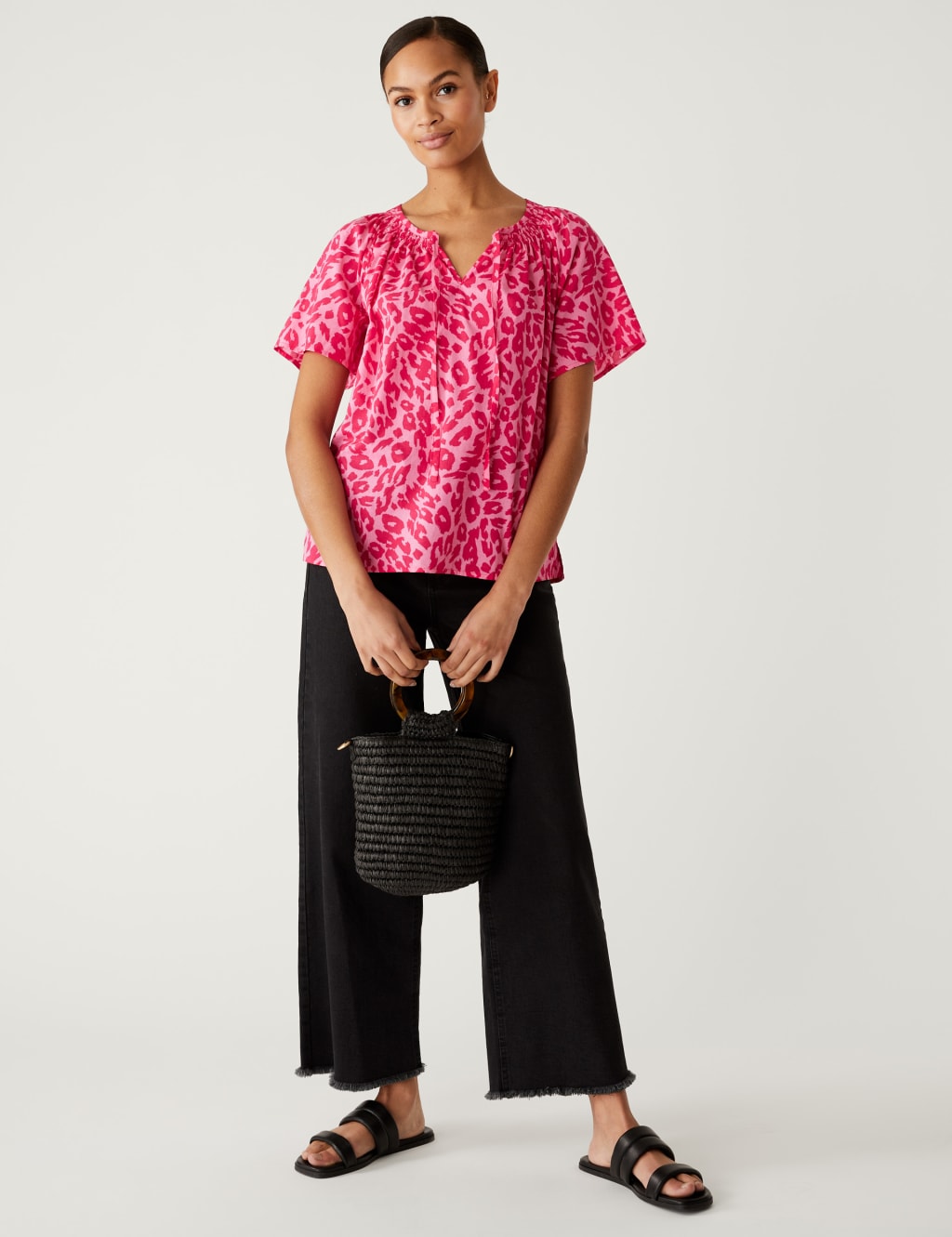 Pure Cotton Printed Tie Neck Blouse image 2