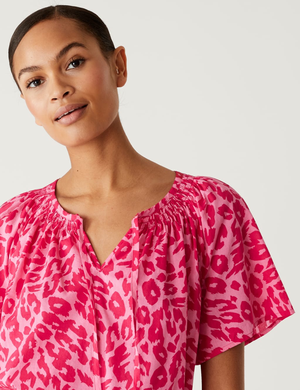 Pure Cotton Printed Tie Neck Blouse image 3