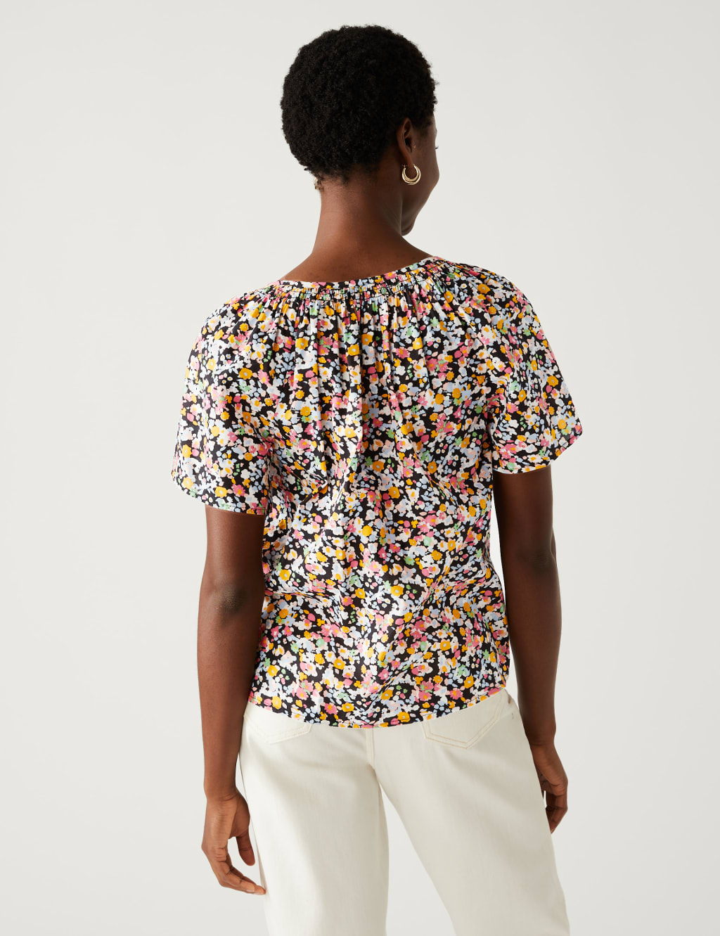 Pure Cotton Printed Tie Neck Blouse image 4