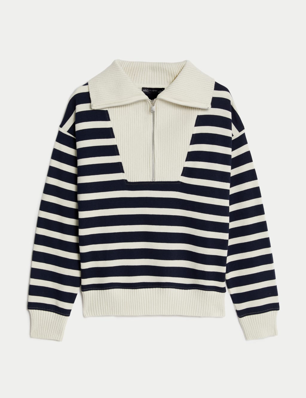 Cotton Rich Striped Half Zip Sweatshirt image 2