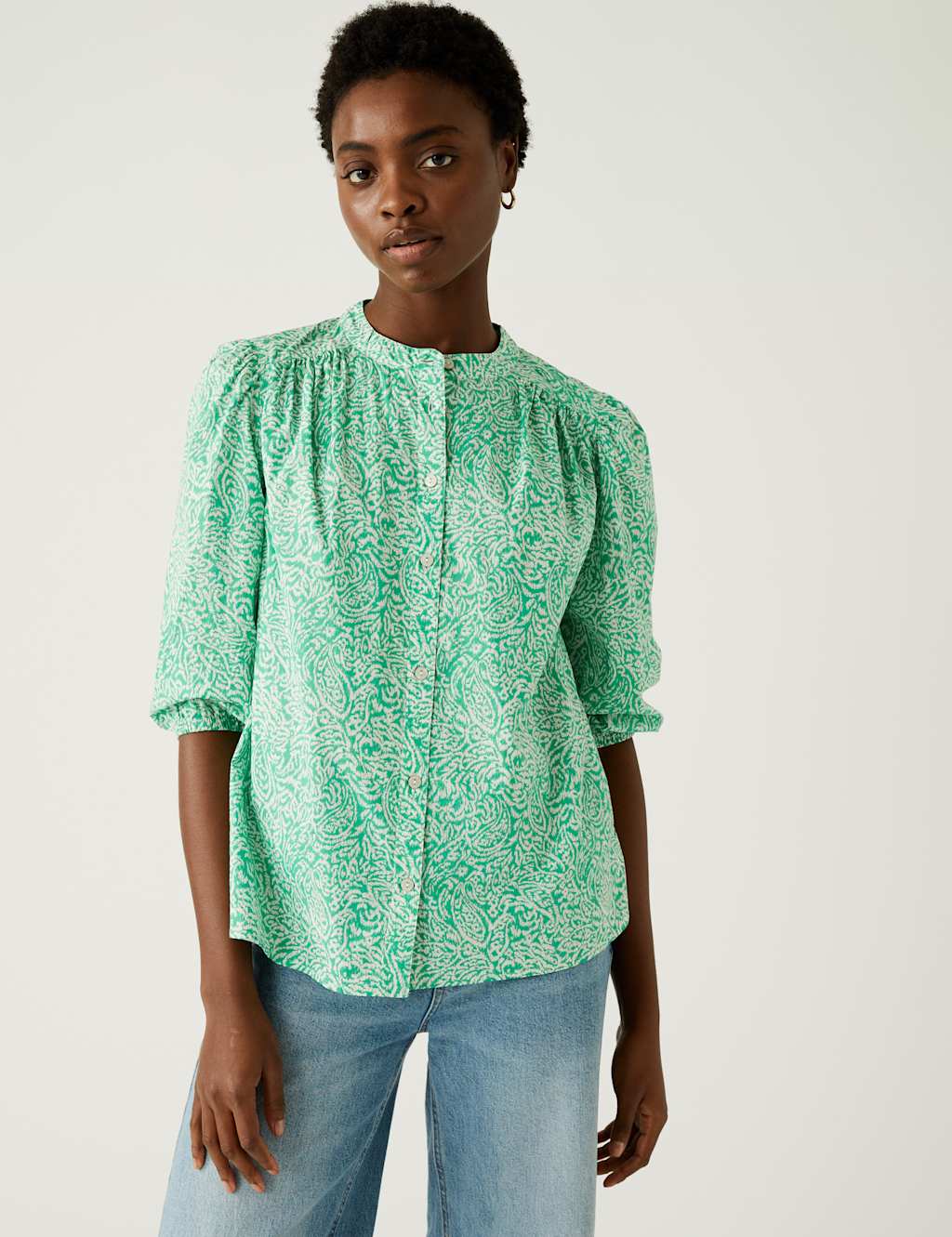 Pure Cotton Printed High Neck Blouse image 2
