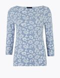 Cotton Floral Fitted 3/4 Sleeve Top