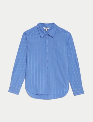 Cotton Rich Sparkly Striped Collared Shirt