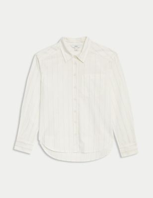 Cotton Rich Sparkly Striped Collared Shirt