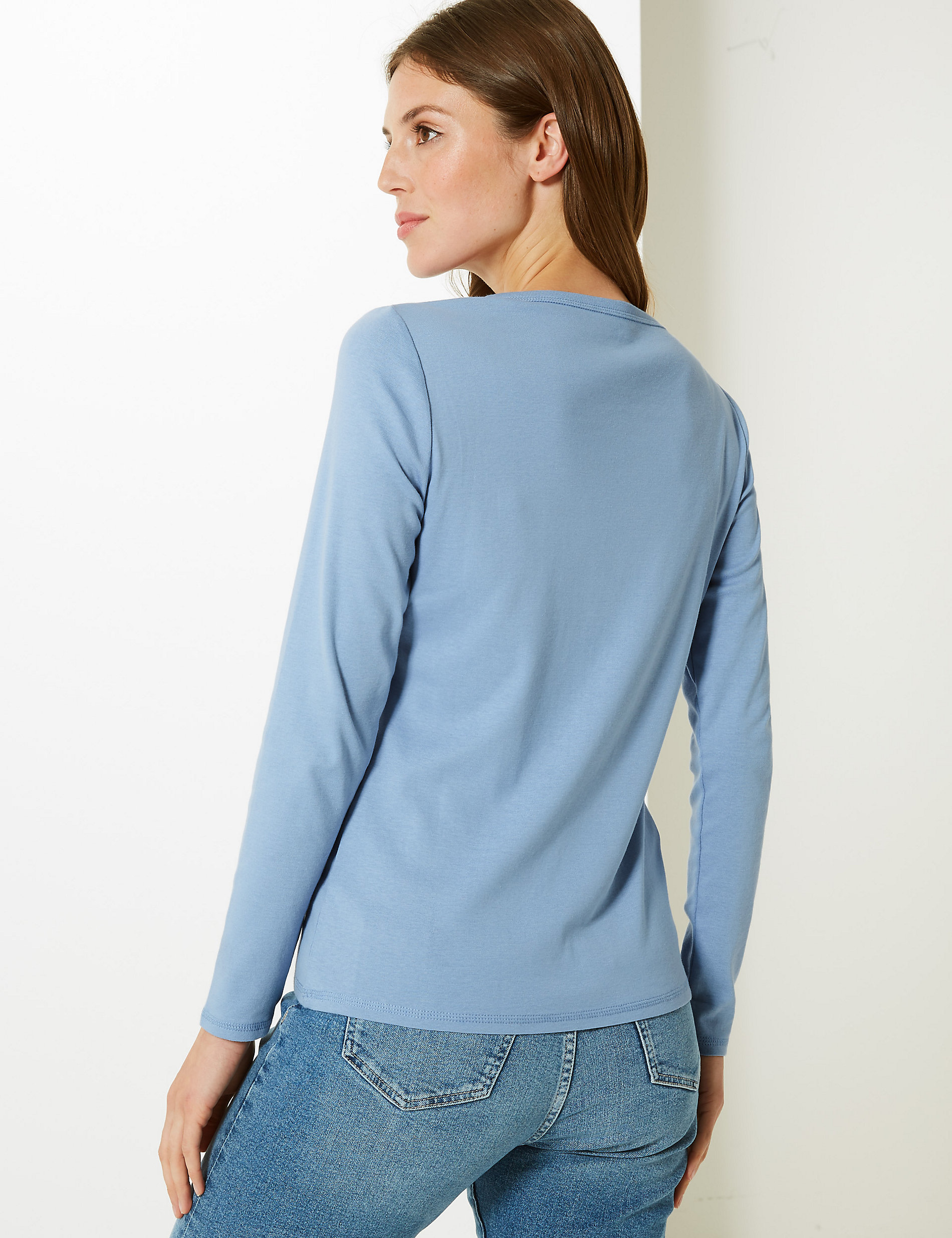 Marks & Spencer Womens Round Neck Fine Ribbed Top New M&S Long Sleeve T-Shirt 