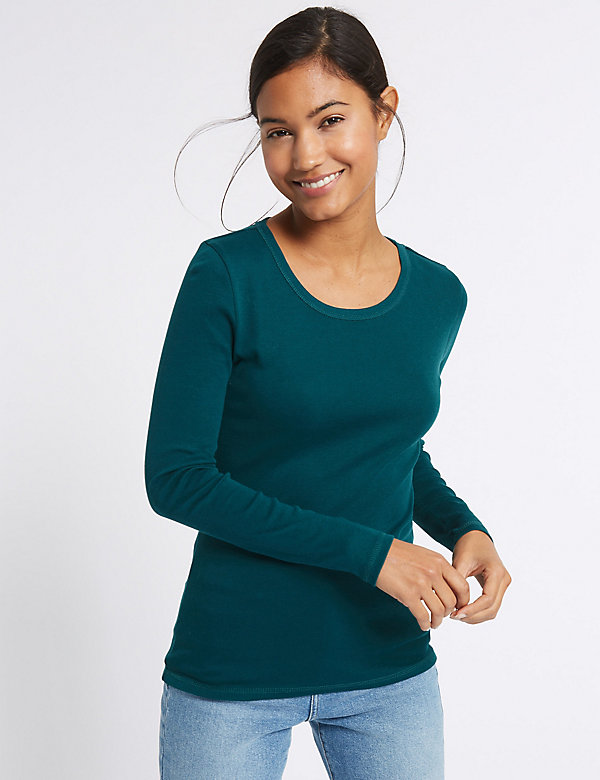 Pure Cotton Long Sleeve Regular Fit T-Shirt | M&S US