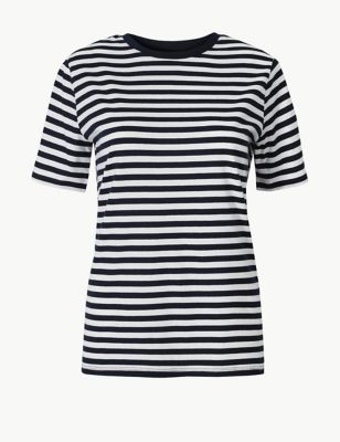 Pure Cotton Striped Straight Fit T-Shirt | M&S Collection | M&S