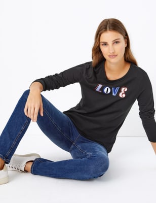 T-shirt droit 100&nbsp;% coton avec texte &laquo;&nbsp;Love&nbsp;&raquo;