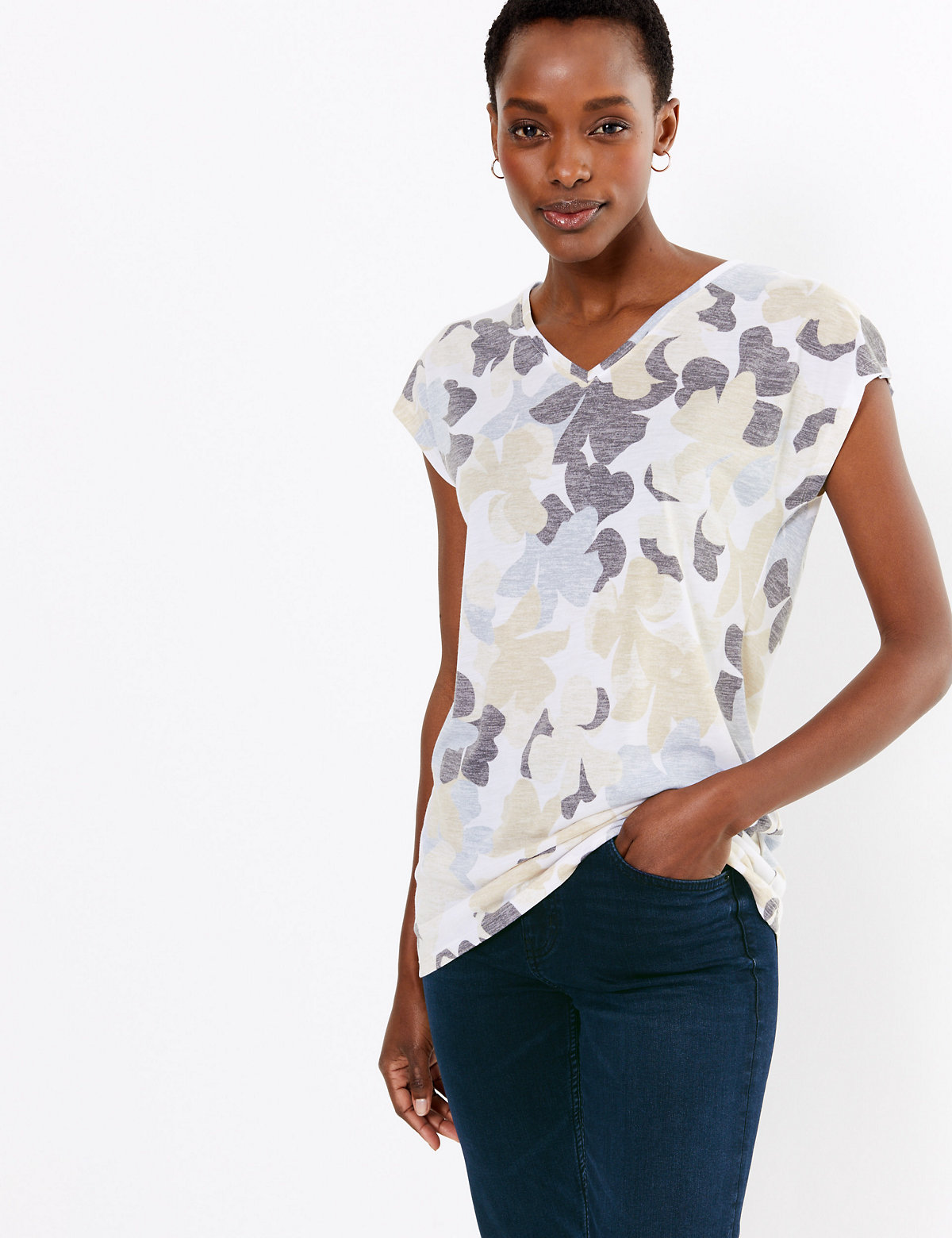 Floral V-Neck Relaxed Longline T-Shirt
