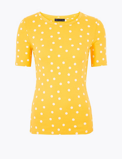 Pure Cotton Polka Dot Regular Fit T-Shirt