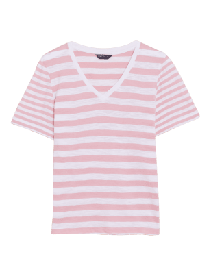 

Womens M&S Collection Pure Cotton Striped Straight Fit T-Shirt - Light Pink Mix, Light Pink Mix