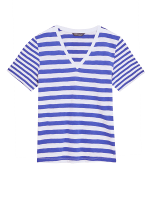 

Womens M&S Collection Pure Cotton Striped Straight Fit T-Shirt - Bright Blue Mix, Bright Blue Mix