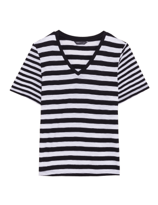 

M&S Collection Camiseta 100% algodón de ajuste recto de rayasWomens - Black Mix, Black Mix