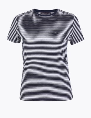 

Womens M&S Collection Cotton Rich Striped Fitted T-Shirt - Navy Mix, Navy Mix