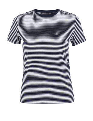 

Womens M&S Collection Cotton Rich Striped Fitted T-Shirt - Navy Mix, Navy Mix