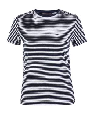 M&S Womens Cotton Rich Striped Fitted T-Shirt