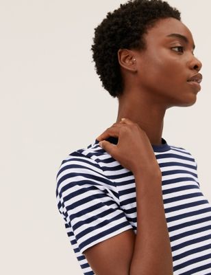 Marks And Spencer Womens M&S Collection Pure Cotton Striped Everyday Fit T-Shirt - Navy Mix