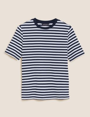 M&S Womens Pure Cotton Striped Straight Fit T-Shirt