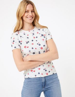 T-shirt ajusté en coton à motif fleuri - BE