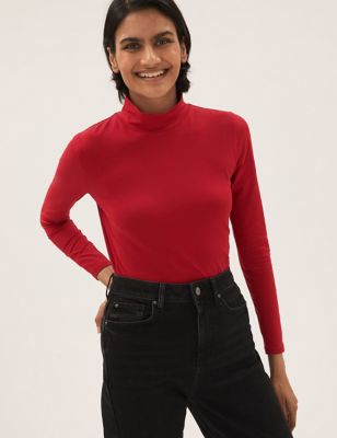Cotton Rich Funnel Neck Fitted Top - BE