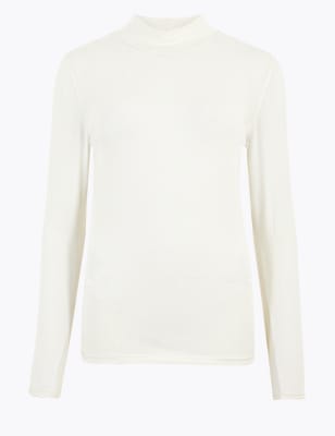 

Womens M&S Collection Cotton Rich Funnel Neck Fitted Top - Winter White, Winter White