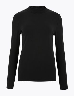 

Womens M&S Collection Cotton Rich Funnel Neck Fitted Top - Black, Black