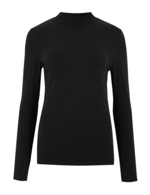 M&S Womens Cotton Rich Funnel Neck Fitted Top