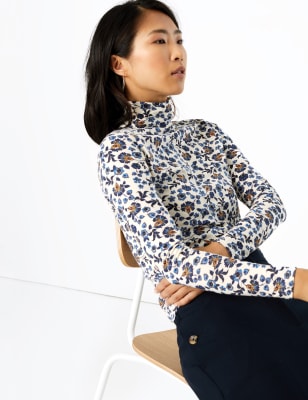 Top fleuri &agrave; col polo