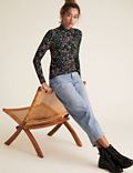 Cotton Floral Funnel Neck Fitted Top