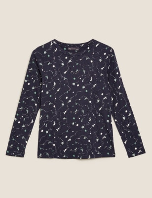 

Womens M&S Collection Gerade geschnittenes Oberteil aus reiner Baumwolle mit Muster - Navy Mix, Navy Mix