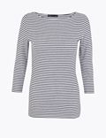 Cotton Rich Striped Fitted 3/4 Sleeve Top