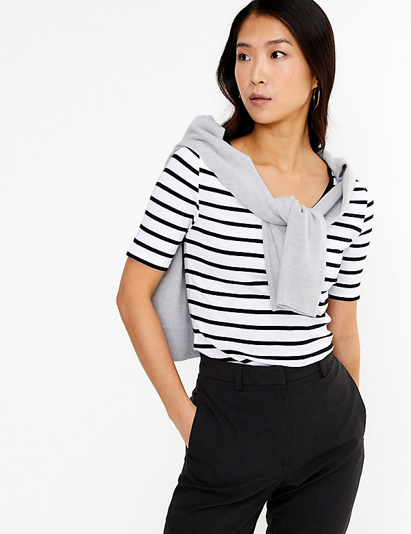 Pure Cotton Striped Regular Fit T-Shirt - SG